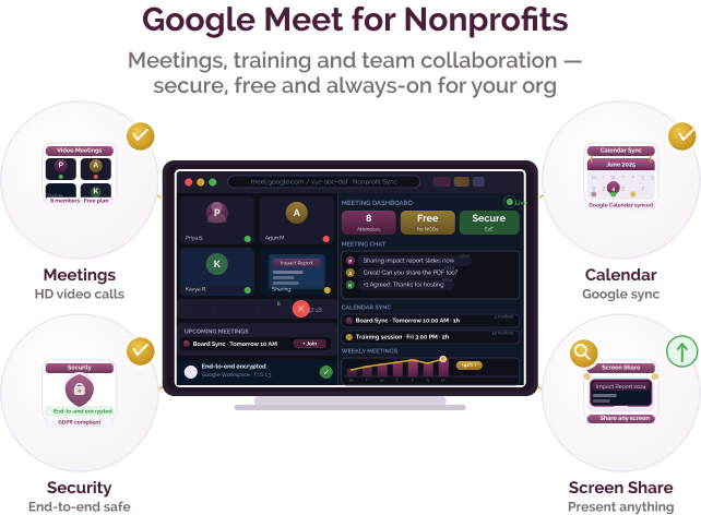 Video conferencing and meetings for nonprofits and distributed teams.